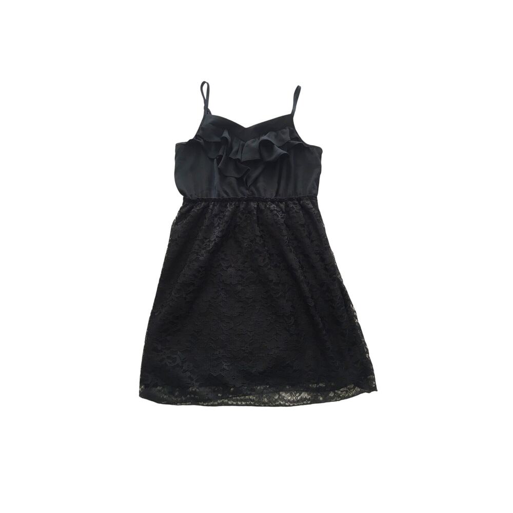 Black Lace Dress Ruffle Front Lace Skirt Adjustable Strap Xhilaration Medium